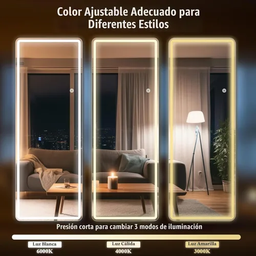 Vista 6 de Espejo de cuerpo de piso de longitud completa LED regulable de 3 colores de 56 x 20 pulgadas