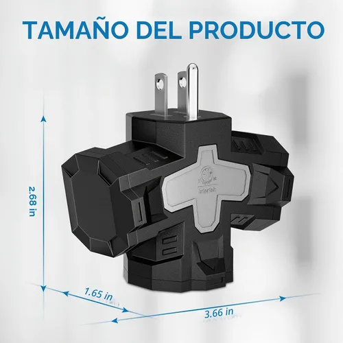 Vista 7 de K KASONIC - Multienchufe eléctrico de 3 vías para interiores y exteriores con cubierta protectora, regleta de alimentación a tierra resistente
