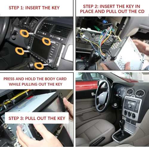 Vista 4 de Paquete de 4 herramientas de extracción de radio, asas de fácil agarre y cuchillas rígidas, compatible con Audi, VW Volkswagen, Mercedes Benz