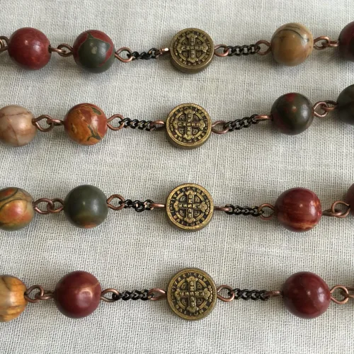 Vista 6 de elegantmedical Collar de cruz de regalo de rosario católico hecho a mano con 5 cuentas de piedra picasso para la primera comunión, elegantmedical