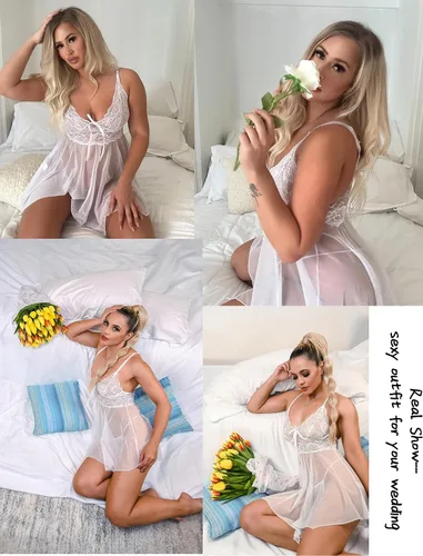 Vista 2 de Avidlove Lencería para mujer, babydoll de encaje, camisón de malla, camisón de noche, lencería seductora