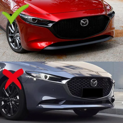 Vista 5 de Q1-TECH, 5 piezas de borde delantero + falda lateral Rocker Winglet Canard difusor ala compatible con Mazda 3 Hatchback 2019-2026 / modelo 5DR