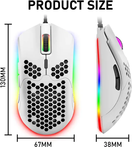 Vista 7 de ZIYOU LANG Ratón ligero para juegos con cable, 6 retroiluminación RGB con 7 botones programables, sensor óptico ajustable de 6400 DPI, compatible