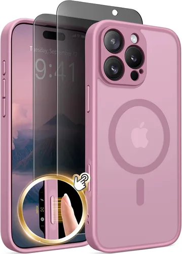 Vista 14 de GolbinBox - Funda magnética para iPhone 13 Pro Max, compatible con MagSafe, protección de cámara, protector de privacidad, funda translúcida mate, a