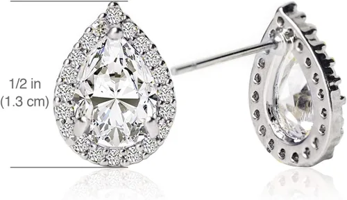 Vista 6 de Regalo de joyería de dama de honor de boda, poste de lágrima de pera o aretes de clip en oro, oro rosa, plata, Oro rosa Plata, Circonia cúbica