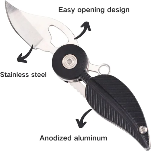 Vista 3 de Mini cuchillo de bolsillo para mujer con cadena, gadget genial, cuchillo Edc, lindo accesorio para llaves (negro)
