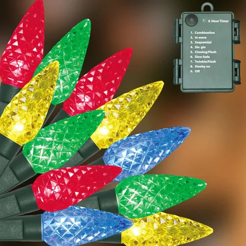 Vista 10 de LAMPHOME C6 - Luces de Navidad a pilas, 50 luces LED de Navidad de 17 pies con 8 modos, decoración de Navidad impermeable para árbol de Navidad