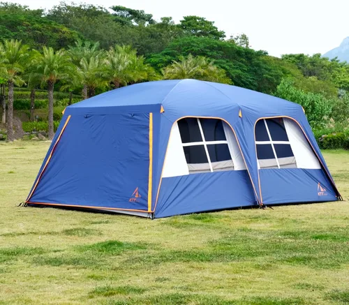 Vista 19 de KTT Extra Large Tent 12-14 Person,Family Cabin Tents,2 Rooms,Straight Wall,2 Doors 4 Windows with Mesh,Waterproof,Double Layer,Big Tent for Azul