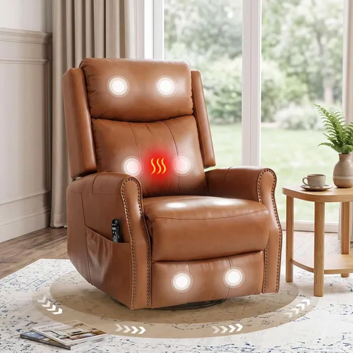 Vista 13 de Faux Leather Manual Swivel Rocker Recliner Chair, Vibration Massage, Beige