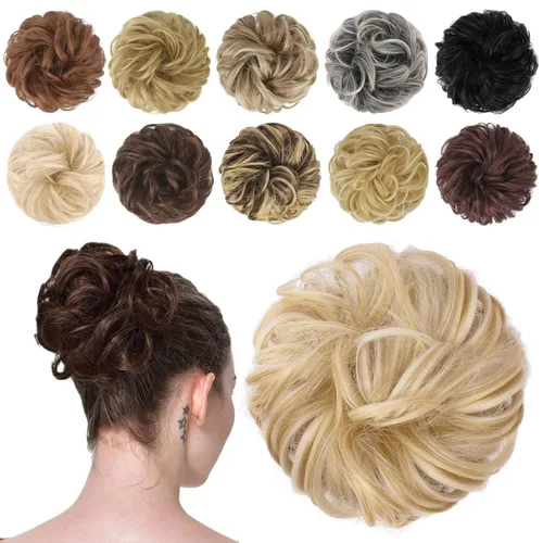 Vista 18 de FESHFEN Pieza de Cabello de Moño Desordenado - Extensiones de Coleteros de Moño de Cabello Ondulado Rizado Elástico Postizos Sintéticos para Mujeres