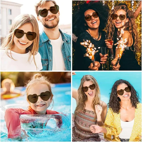 Vista 115 de Lentes de sol con forma de corazón, 2 pares de lentes de sol en forma de corazón, gafas de sol rave para mujeres, regalos de fiesta
