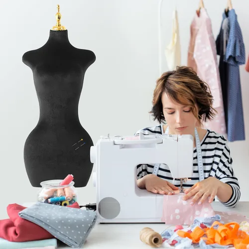Vista 2 de Soporte de trípode de maniquí femenino de terciopelo negro,Maniquí ajustable en altura para cuerda,Maniquí de forma de vestido y exhibición de joyas
