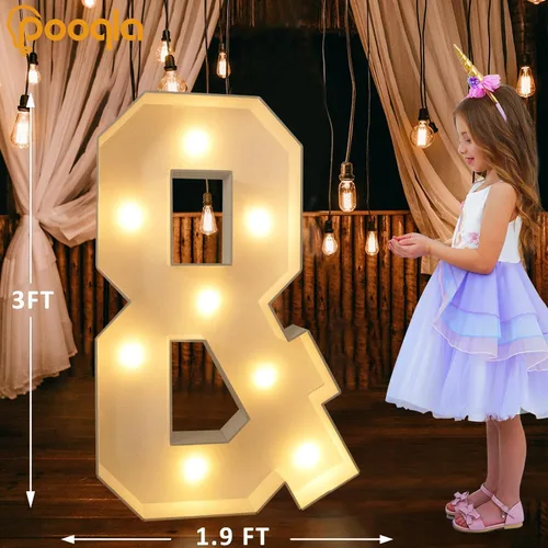 Vista 5 de Pooqla Letras de marquesina iluminadas de 3 pies, letras de marquesina con luz LED blanca fría y blanca cálida, letras de mosaico gigante para Letra