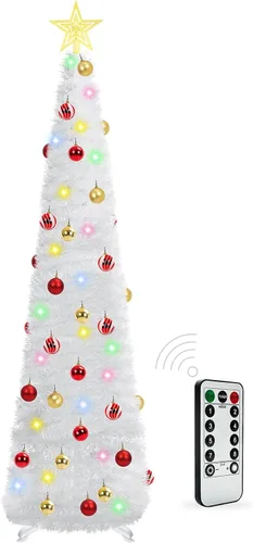 Vista 9 de HISFFOG Árbol de Navidad de Oropel Emergente Preiluminado de 5 Pies con 8 Modos de Ajuste de Luz, 50 Luces de Colores con Control Remoto, Operado