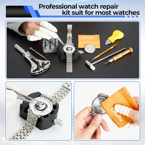 Vista 8 de Ohuhu - Kit de reparación de reloj, 192 piezas mejoradas de alta resistencia para extracción de eslabones de reloj, kit de herramientas de repuesto