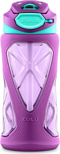 Vista 14 de ZULU Torque 16oz Plastic Kids Water Bottle with Silicone Sleeve and Leak-Proof Locking Flip Lid, Soft Touch Carry Loop for School Backpack