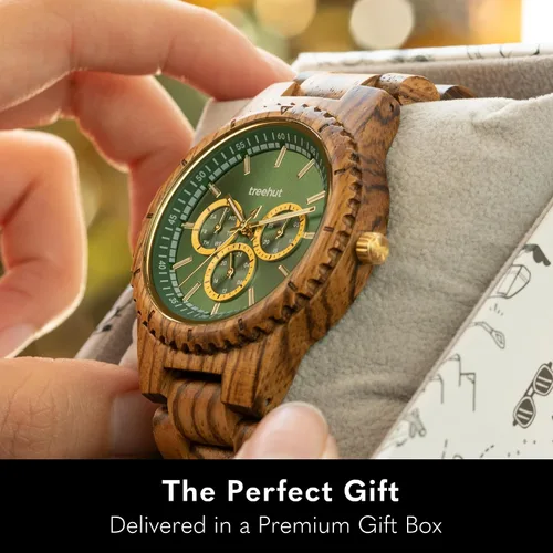 Vista 5 de Treehut Reloj de madera para hombre con correa ajustable y cierre de acero inoxidable, movimiento de cuarzo japonés con fecha de día, reloj