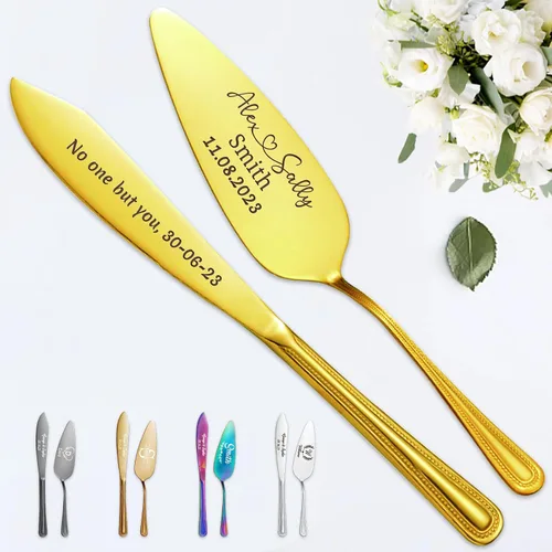 Vista 12 de STREADVE Juego de corte de pastel personalizado para boda, juego de cuchillos y servidores grabados, juego de corte personalizado, regalo para Negro