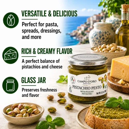 Vista 3 de CAMPO D'ORO - Pesto de pistacho, sin azúcar, pasta, pesto siciliano, 6.35 oz