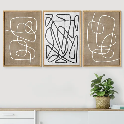 Vista 648 de SIGNWIN Lienzo enmarcado para pared, juego de arte neutro de bosque brumoso, ilustraciones en tono tierra, arte moderno, decorativo, bohemio