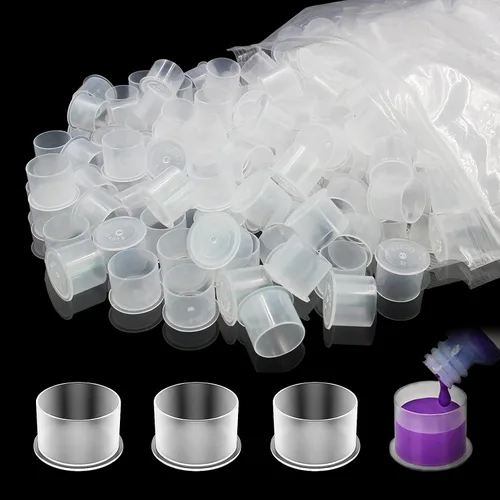 Vista 11 de 300 tapas de tinta para tatuaje, 300 tapas de tinta mezcladas, vasos desechables de tinta para tatuajes con base, 100 pequeños, 100 medios, 100
