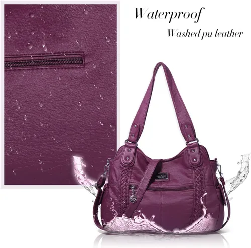 Vista 225 de Angel Barcelo - Bolsa de hombro amplia para mujer, diseño Hobo, cuero lavado