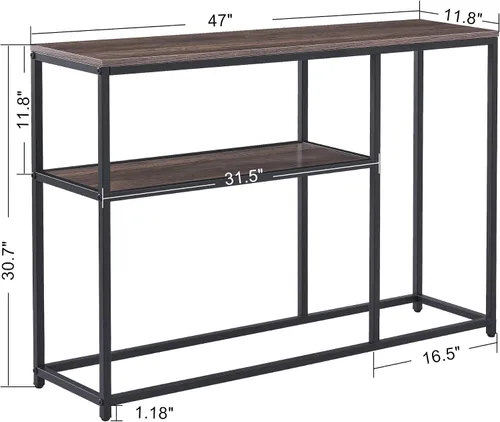 Vista 3 de ivinta Mesa de entrada, moderna mesa consola rústica para pasillo, sala de estar, estante de almacenamiento de 3 niveles, mesa de bufé de TV Marrón