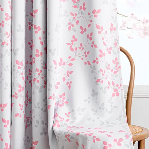 Vista 14 de Cortinas opacas 95% azules de 63 pulgadas de largo para dormitorio, cortina de oscurecimiento de habitación con patrón de hojas para habitación