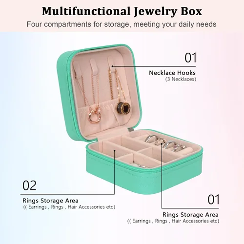 Vista 4 de Joyero pequeño de piel sintética, portátil, organizador de joyas para mujeres y niñas, organizador de joyas y almacenamiento para anillos, aretes