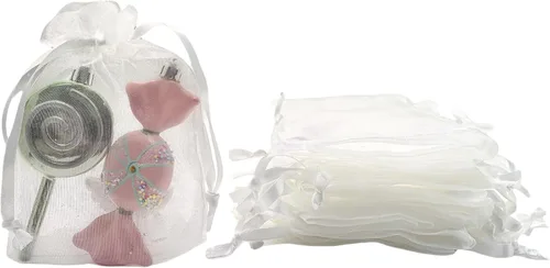 Vista 11 de QIANF 20 bolsas de regalo de organza azul transparente de 4 x 6 pulgadas con cordón, bolsas de recuerdo de fiesta de boda