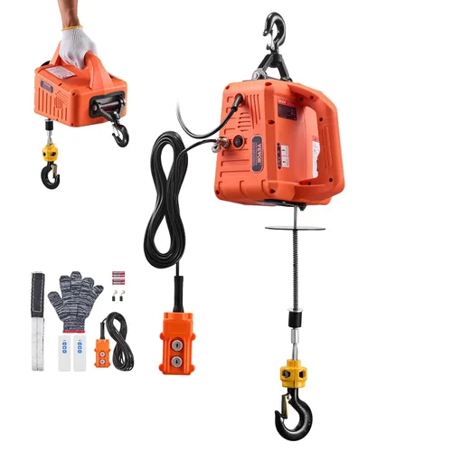 Vista 10 de VEVOR Polipasto Eléctrico 2 en 1, Capacidad de 1100 libras, Grúa Cabrestante Portátil de 1500W, Altura de Elevación de 25 pies, 16.4 pies/min