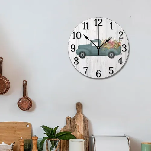 Vista 102 de Reloj de pared de guitarra acústica con aspecto de madera natural, reloj de madera rústico y elegante, 10 silenciosos, sin tictac, de cuarzo