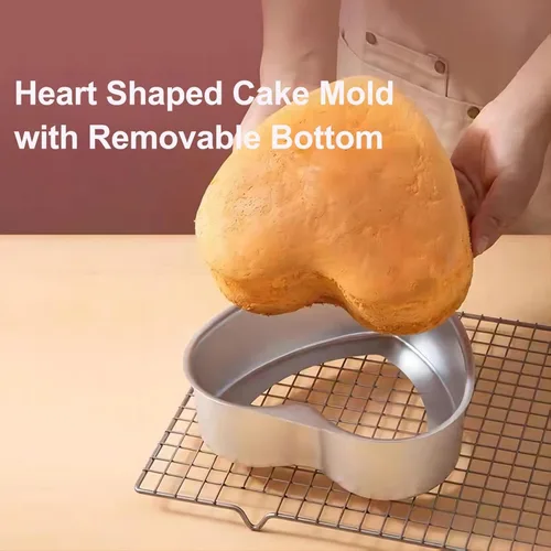 Vista 3 de Juego de 2 moldes para pasteles para el día de San Valentín, 2 moldes de aluminio con forma de corazón de 8 y 6 pulgadas con parte inferior