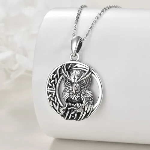 Vista 4 de AXELUNA Collares de plata de ley con nudo celta luna con colgante de búho, collar para mujer, Plata esterlina, Circón
