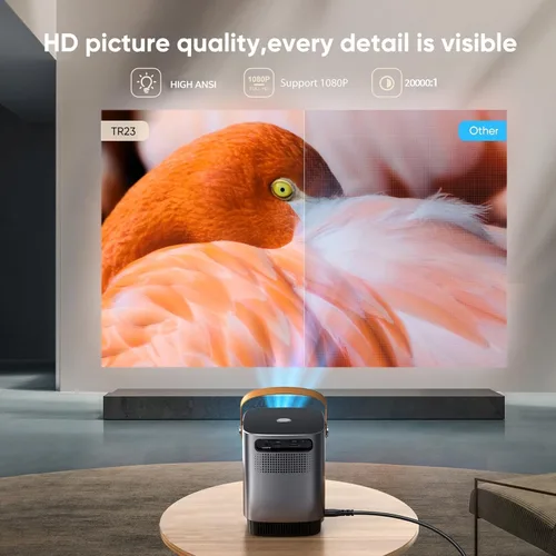 Vista 4 de [Diseño único de manija] Mini-proyector, mini proyector con WiFi 5G y Bluetooth, proyector portátil inteligente 1080P con pantalla táctil, proyector