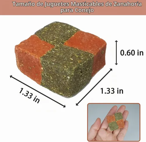 Vista 6 de Fhiny 12 piezas de juguetes masticables de zanahorias de conejo, cubos de galletas de heno Timothy naturales, golosinas molares de conejo