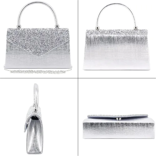 Vista 3 de Naimo Bolso de mano de cristal brillante con asa superior, bolso de hombro cruzado para boda, fiesta, novia