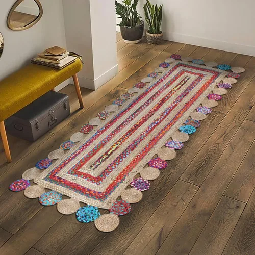 Vista 2 de Chindi - Alfombra de yute de algodón de 2 x 6 pulgadas, diseño de código de capa multicolor, gruesa de 0.27 pulgadas, alfombra trenzada de tejido