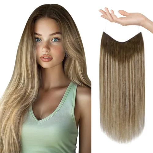 Vista 44 de Sunny - Extensiones de cabello humano real, con cable/hilo y clips ajustables, aplicación invisible, 2.82 onzas, 12 pulgadas, color rubio cenizo