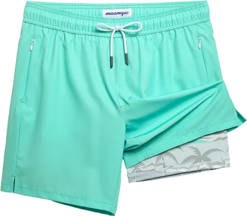 Vista 30 de maamgic Traje de Baño para Hombre 2 en 1, Pantalones Cortos de Natación de 17.8 cm para Hombre, Trajes de Baño, Pantalones Cortos de Tabla