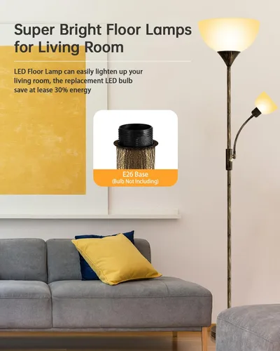 Vista 3 de Lámparas de pie BoostArea para sala de estar, lámpara de pie, lámpara de pie de 180 cm con lámpara de lectura, interruptor de 3 vías, lámparas