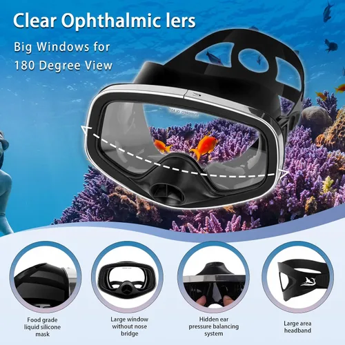 Vista 3 de Máscara de buceo con válvula de drenaje de visión amplia, adecuada para adultos, buceo, buceo libre y esnórquel