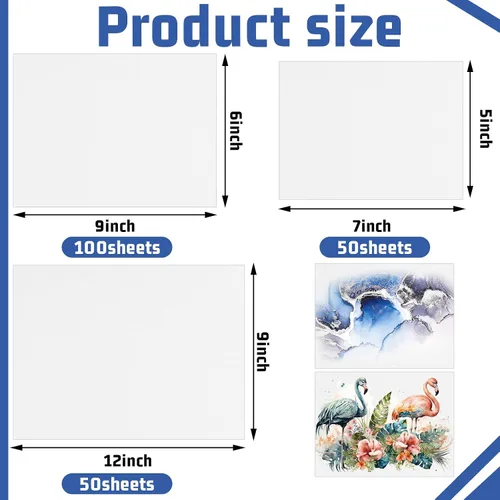 Vista 2 de Crtiin 200 hojas de papel de acuarela de 3 tamaños a granel, 5.64 oz, papel de dibujo blanco para acuarelistas, principiantes, manualidades