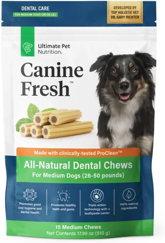 Vista 8 de ULTIMATE PET NUTRITION Canine Fresh Dental Chews, Dental Dog Treats, Oral Care and Hygiene Chews, Soothes Gums, Vet Developed (Small)