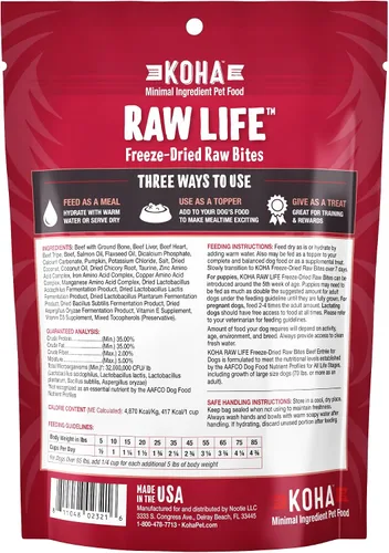 Vista 2 de KOHA Raw Life - Bocados crudos liofilizados para perros, comida alta en proteínas, cobertura y golosinas para comedores quisquillosos, bolsa de 14