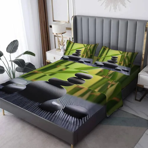 Vista 45 de Juego de sábanas tamaño individual: sábanas y fundas de almohada, sábanas y fundas de almohada, microfibra suave y bolsillo profundo y patrón sin