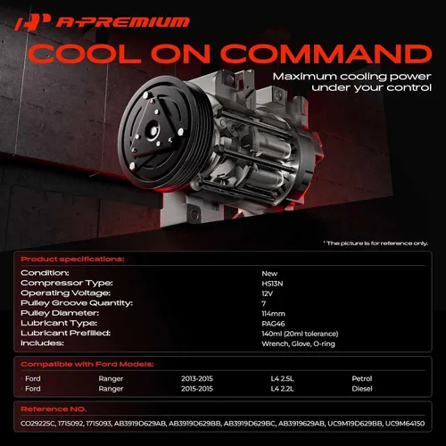 Vista 2 de Compresor de aire acondicionado A-Premium Compatible con Ford Ranger 2.5L 2013-2015, Ranger 2.2L 2015