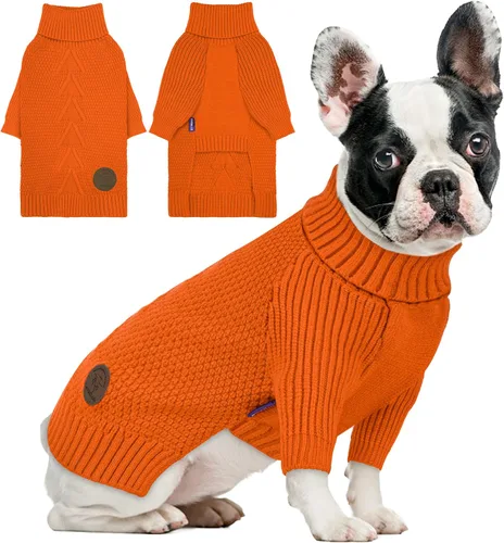 Vista 10 de cyeollo Suéter para perro pequeño, suéteres cálidos de cuello alto para perros pequeños, sudadera tejida para perrito con mangas, suéter de otoño e