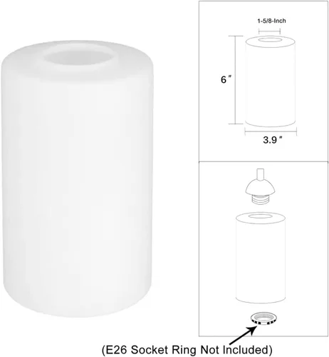 Vista 2 de Paquete de 3 pantallas de vidrio esmerilado blanco, fundas de repuesto para lámparas de luz, globos de ajuste de 1-5/8 pulgadas y pantallas