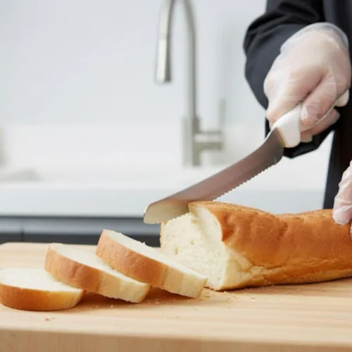 Vista 2 de Soro Essentials - Cuchillo sándwich de acero de alto carbono con borde festoneado de 8 pulgadas con mango de color blanco- Cuchillo dentado